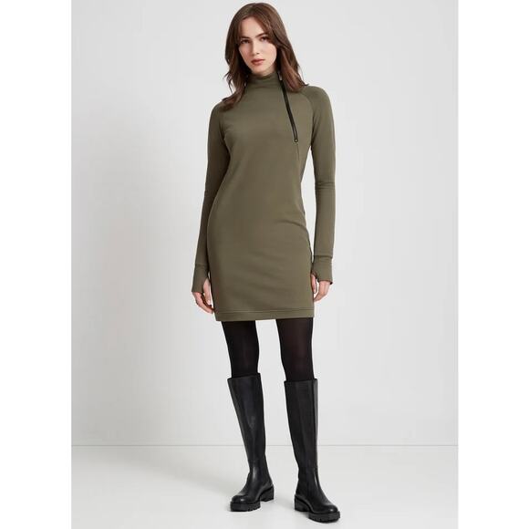 Marcella NYC Alani Olive Sweatshirt Dress Small Funnel Neck Zip Pullover Mini - Picture 1 of 16